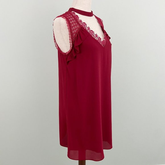Heartloom x Revolve | Red Sleeveless Keyhole V-Neck Lace Mini Shift Dress XS - Picture 4 of 6